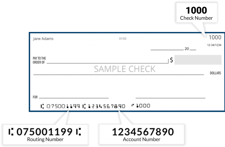 Check with routing number highlighted in lower left